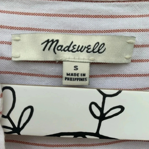 Madewell Pink Terrace Lace Up Vera Long Sleeve Striped Shirt Top Size S - Picture 9 of 11